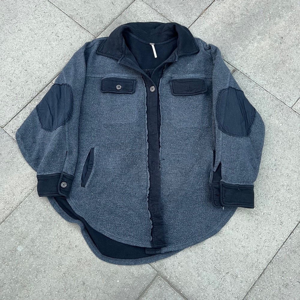 Free People Ruby Jacket Fleece Shacket Gray Black XS Oversized Button Up